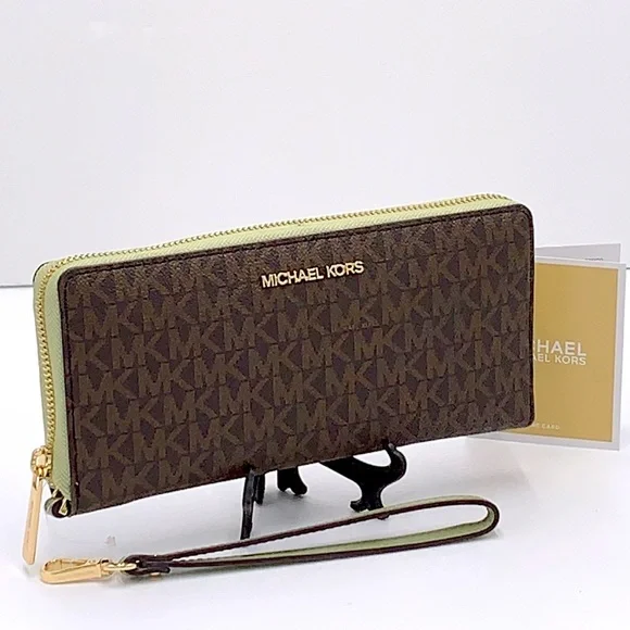 MICHAEL KORS  Large Travel Continental Leather
Color: Light Sage/ Brown multi - Picture 2 of 16